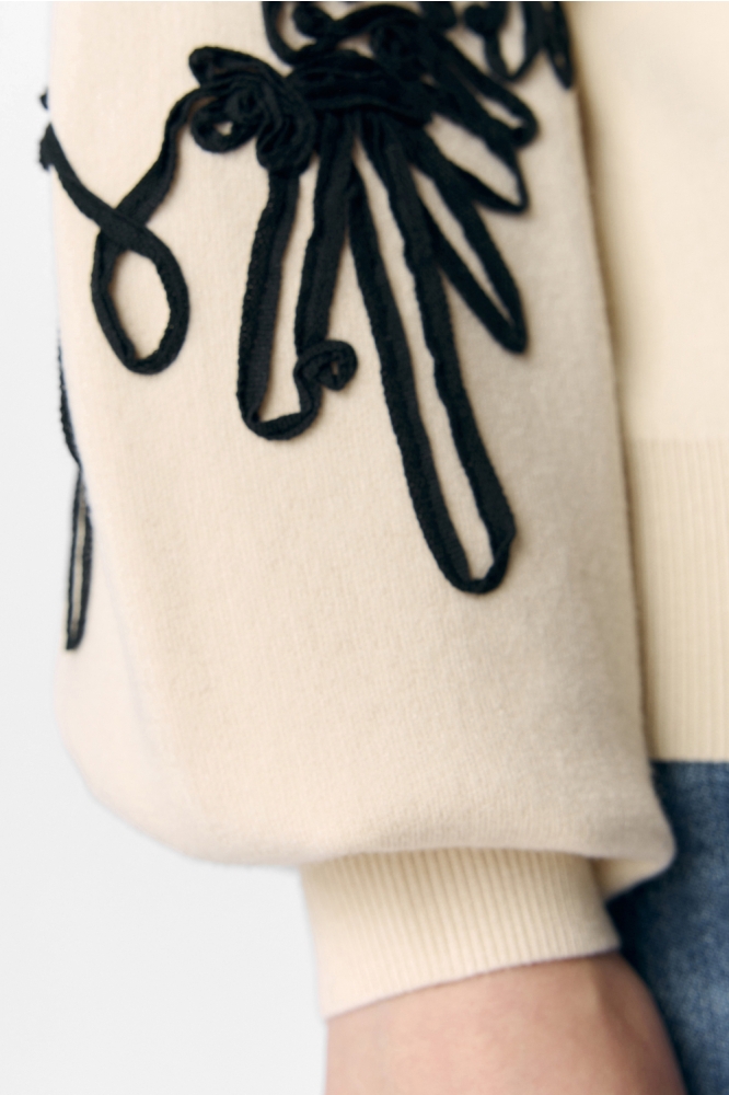 OBJJOANA L/S KNIT PULLOVER NOOS 23040087 Sandshell/Black tape